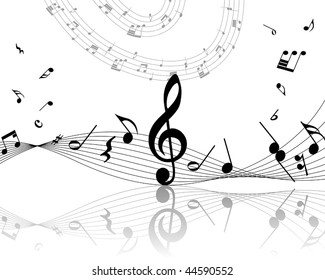 Vector musical notes staff background for design use