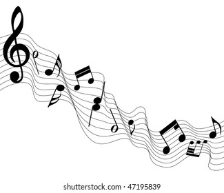 Vector musical notes staff background for design use
