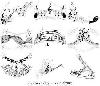 Vector musical notes staff background for design use