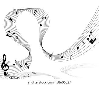 Vector musical notes staff background for design use