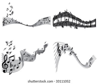 Vector musical notes staff backgrounds set for design use