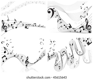 Vector musical notes staff backgrounds set for design use