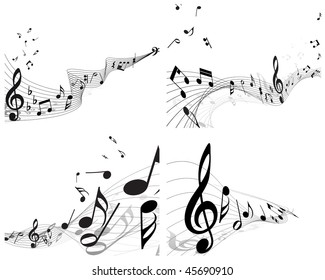 Vector musical notes staff backgrounds set for design use