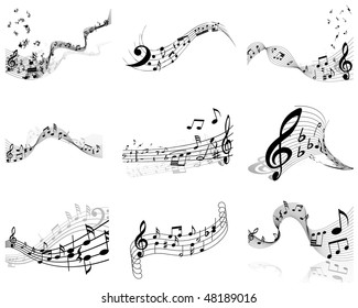 Vector musical notes staff backgrounds set for design use