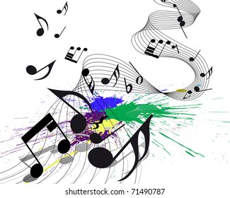 Vector musical notes staff on grunge background for design use