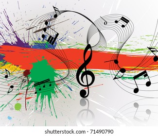 Vector musical notes staff on grunge background for design use