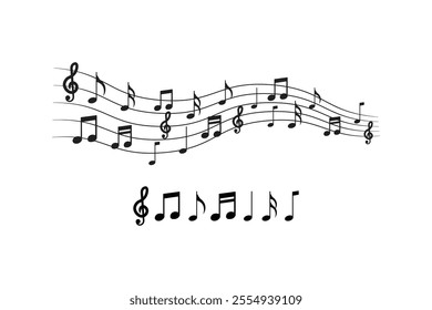 Vector musical notes. Treble clef on sheet music. Music note icon.