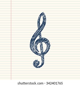 Vector musical notes. Treble clef.Doodle style Sketch.