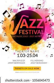 Vector Musical Poster Design Stain. Jazz Rock Style Billboard Template For Card, Brochure, Banner Music Event Flyer.