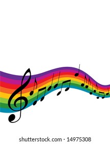 A vector musical score with a rainbow motif and room to place text