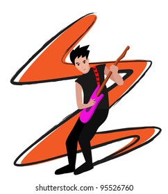 Vector - musician.The man is playing electronic guitar.