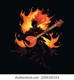 Vector musician playing guitar instruments illustration hand draw