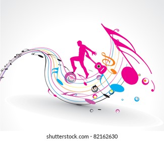 vector musician playing guitar with music note theme.