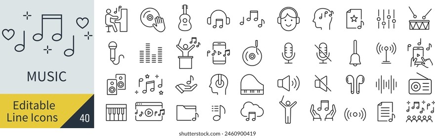 Conjunto de iconos de arte de línea relacionados con música de Vector