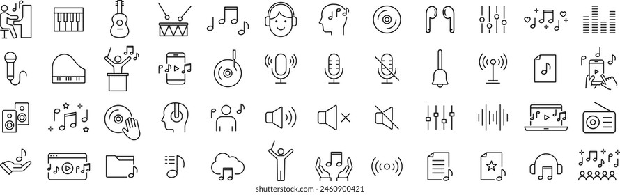 Vector Music-Related Line Art Icon Set