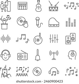 Vector Music-Related Line Art Icon Set