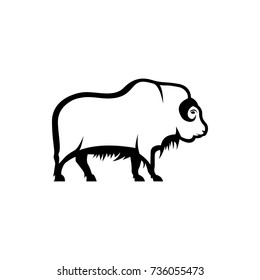 Vector musk ox silhouette view side for retro logos, emblems, badges, labels template vintage design element. Isolated on white background