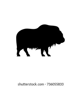 Vector musk ox silhouette view side for retro logos, emblems, badges, labels template vintage design element. Isolated on white background