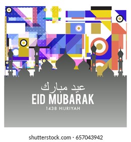 Vector Muslim abstract greeting card. Islamic vector illustration for poster. Calligraphic arabian Eid Mubarak.