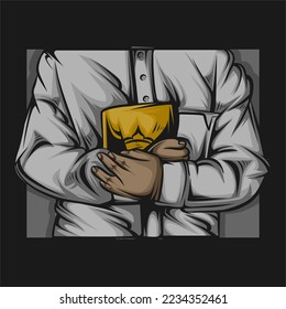 Vector Muslim boy in Asian Islam standing and reading quran. man reading holy book Quran isolated on black background.