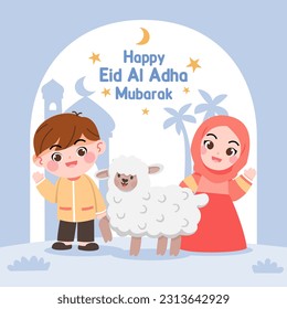 Vector muslim Junge und Mädchen eid al adha mubarak islamic Festival süße soziale Medien Banner-Vorlage