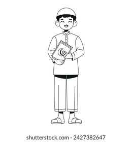 Vector Muslim Boy Holding Quran book Cartoon Illustration Isolated