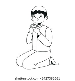 Vector Musulmán Niño Rezando Dibujos Animados Ramadán Ilustración Aislado