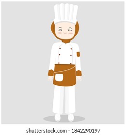 vector of Muslim chef woman, hijab chef , vector of chef woman , woman chef standing with light gray background
