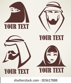 vector muslim faces, vector logo and emblems collection