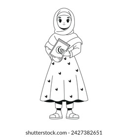 Vector Muslim Girl Holding Quran book Cartoon Illustration Isolated