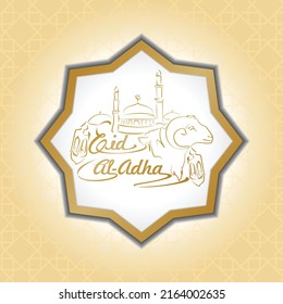 Vector Muslim holiday Eid al-Adha card gold color.