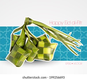 Vector Muslim Ketupat (Rice Dumpling). Translation: Happy Eid al-Fitr ( Feast of Breaking the Fast)