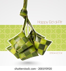 Vector Muslim Ketupat (Rice Dumpling). Translation: Happy Eid al-Fitr ( Feast of Breaking the Fast)