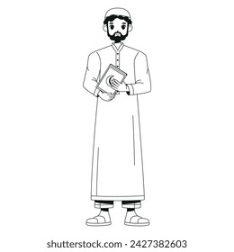 Vector Muslim Man Holding Quran book Cartoon Illustration Isolated