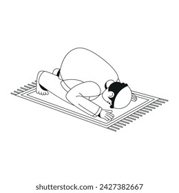 Vector Musulmán Hombre Oración Posición Sajda Caricatura Ramadán Ilustración Aislado