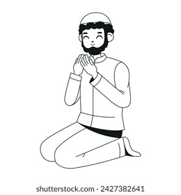 Ilustración aislada de Ramadán de dibujos animados de hombre musulmán