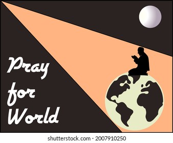 Vector of a muslim man praying for the safety of the world.