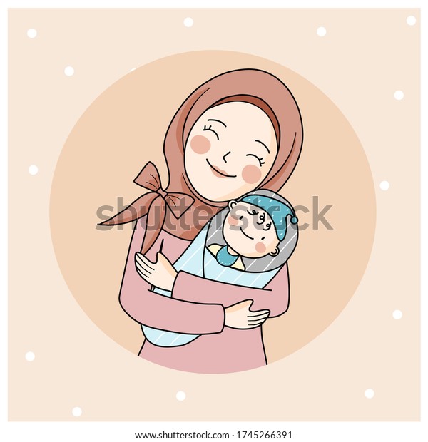 Vectorielle Maman Musulmane Embrasse Bebe Bebe Image Vectorielle De Stock Libre De Droits