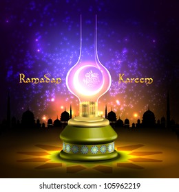 Vector Muslim Oil Lamp - Pelita Translation: Ramadan Kareen - May Generosity Bless You During The Holy Month