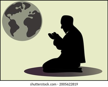 Vector of a Muslim praying alone for your business.