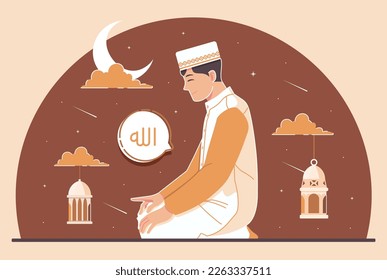 Vector Muslim praying character illustration