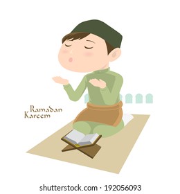 Vector Muslim Praying. Translation: Ramadan Kareem - May Generosity Bless You During The Holy Month.