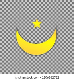 Vector Muslim Symbol, Paper Art Moon and Star, Isolated Colored Illustration.