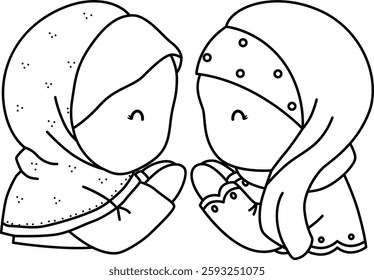 a vector of a Muslim woman in black and white coloring