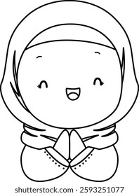 a vector of a Muslim woman in black and white coloring
