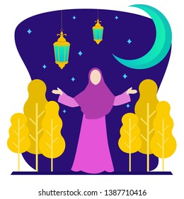 Vector of muslim woman at the moment ramadan in the form of flat design