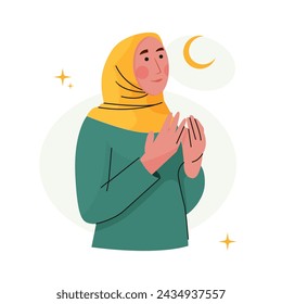 Vector of muslim woman is praying after prayer