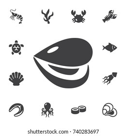 Vector mussel. Seafood icon on the white background. Simple sea food icons set