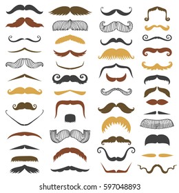 Vector mustache and beard mens silhouette isolated on white background different black and brown colors human face vector