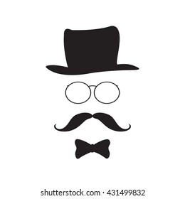 Vector Mustache and Glasses hipster hat sunglasses. Hipster style. Icon logo